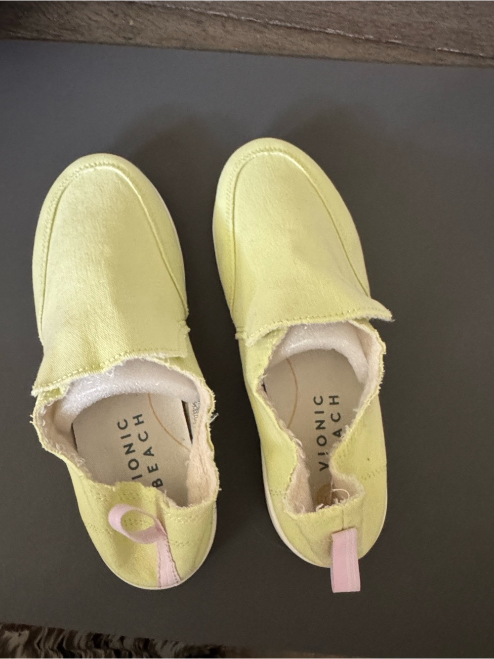 Vionic Yellow Slip-On Sneakers with Pink Pull Tab